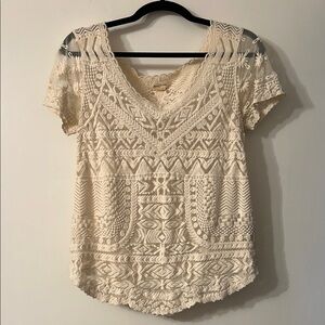 Meadow Rue Cream Cropped Embellished Blouse